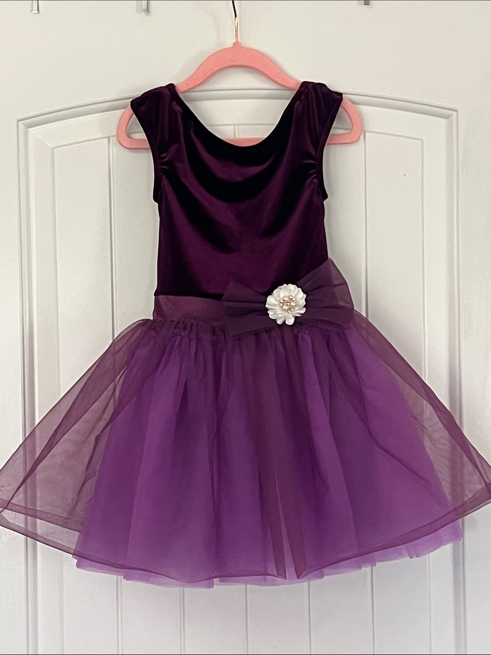 Girls Purple Velvet & Tulle dance leotard and tutu with Flower Accent 5t